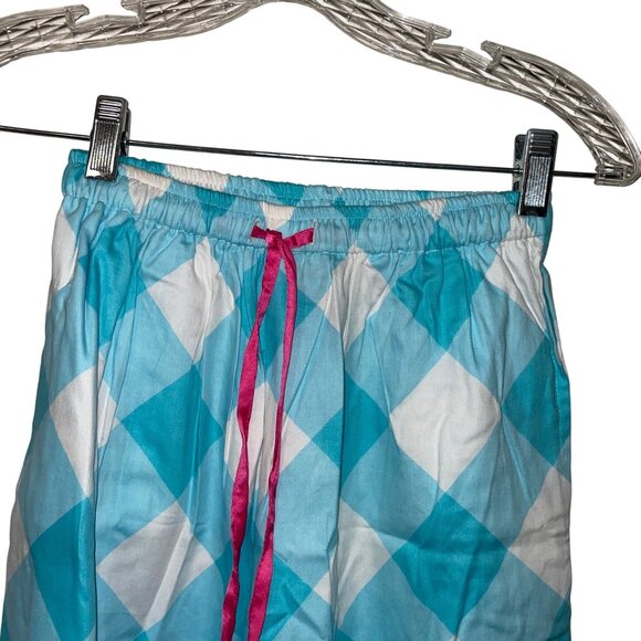 Jaye's Studio Womens Button-Down Pajama Set XXS Turquoise & White Plaid Cotton - Picture 5 of 7